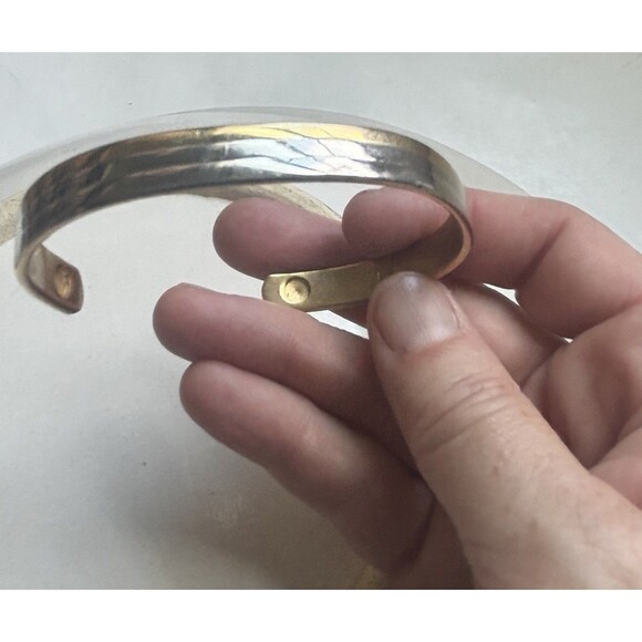Set 2 Electroplated Cuff Bracelet Silver/Gold VTG 24K  2Tone S/M Strong Magnets - Picture 6 of 8